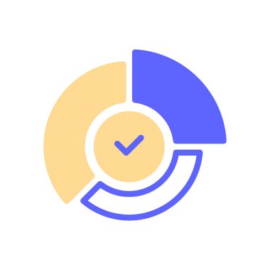 Pie Chart Line Icon, Outline Symbol for Analysis Complete, Data Teyit, İstatistik Geçerliliği, Hedefe Ulaşıldı ve Rapor Sonlandırıldı. Vektör İmzalama Simgesi.