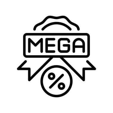 Mega Satış Rozet Hattı Simgesi, Taslak Büyük İndirim Sembolü, Promosyon Etiketi, Özel Etkinlik, En İyi Anlaşma ve Geçiş Markı. Vektör İmzalama Simgesi.