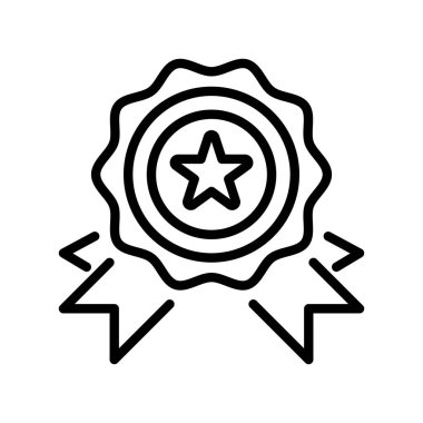 Tanınan Kurdele Çizgisi Simgesi, Rosette Ödülü için Taslak Sembol, Onur Rozeti, Kazanan Mark, Hak Madalyası ve Kalite Mührü. Vektör İmzalama Simgesi.