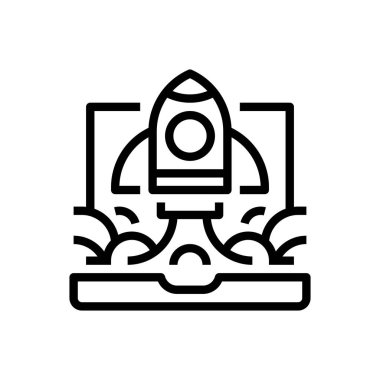 Business Launch Line Icon, Outline Symbol for Grand Exing, Venture Start, Product Release, Ticari Çıkış ve Market Introduction. Vektör İmzalama Simgesi.