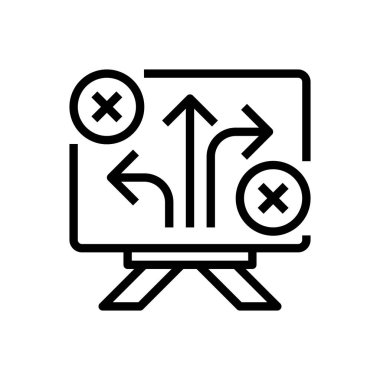 İş Stratejisi Çizgisi Simgesi, Şirket Planlama Sembolü, Taktik Formülasyonu, Hedef Ayarlama, Rekabetçi Yönlendirme ve Yol Haritası Yaratıcılığı. Vektör İmzalama Simgesi.
