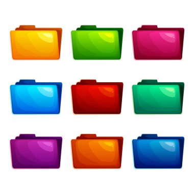 Çok renkli dosyalardan oluşan güzel ve güzel bir grup