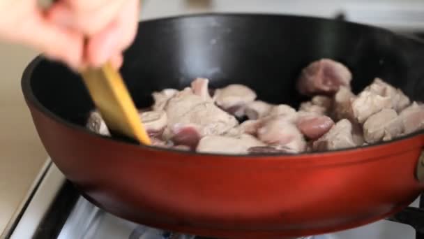 La carne en una sartén — Vídeo de stock