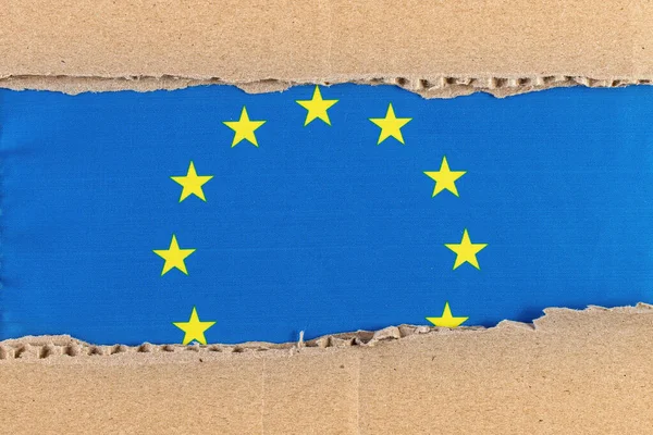 Torn paper with European Union flag. Travel concept with Flag of Europe. Education and business. Torn paper with European flag