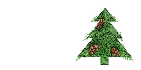 Albero di Natale tagliato di carta su sfondo bianco. Bandiera lunga larga — Foto Stock