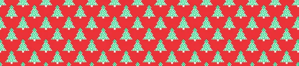 无缝隙图案，红色背景上有绿色的圣诞节树。新年及圣诞概念. — 图库照片