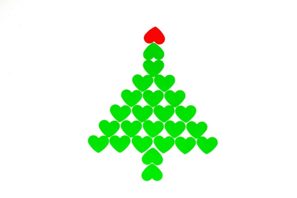 Zöld karácsonyfa, szívből készült. Karácsonyi papíráru — Stock Fotó