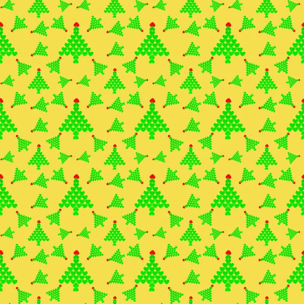 Naadloos patroon met groene kerstbomen gemaakt van hartjes. — Stockfoto