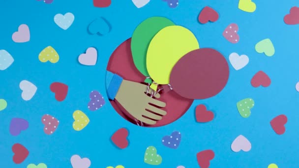 Draaien van Valentijnsdag achtergrond. Vakantie Abstracte Achtergrond. papier Harten en ballonnen — Stockvideo