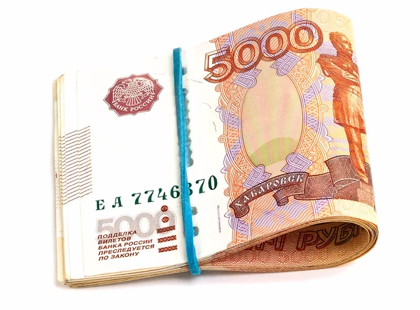 Folded five thousandths rouble bills — Stock Photo, Image