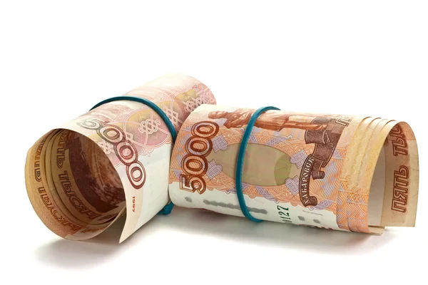Roll of Russian money with rubber band — Stock Photo, Image