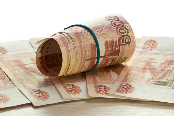 Folded five thousandths rouble bills — Stock Photo, Image