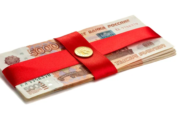 Money with a red ribbon — Stock Photo, Image