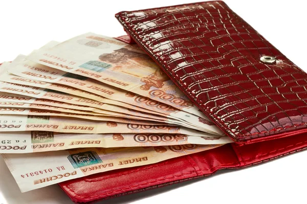 Pengar i kvinnliga handväska — Stockfoto