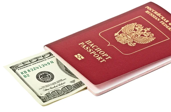 American dollars in a Russian passport — Stock Photo, Image