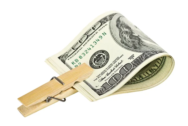 American dollars with a wooden clothespin — Stock Photo, Image