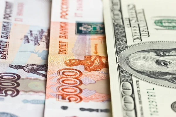 Hundred dollars, five thousand and five hundred rubles — Stock Photo, Image