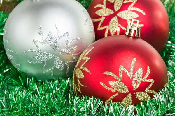 Christmas balls with tinsel — Stock Photo, Image