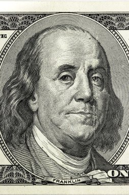 Benjamin Franklin. Yüz dolar bill yakın çekim parçası