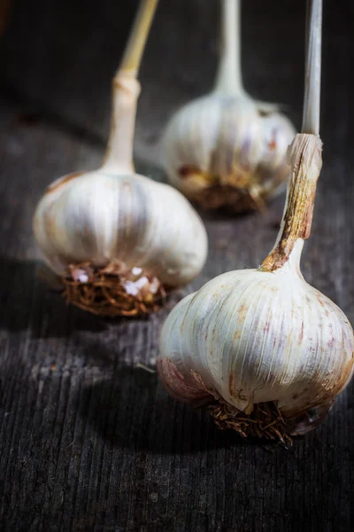 Aglio su una vecchia tavola — Foto Stock