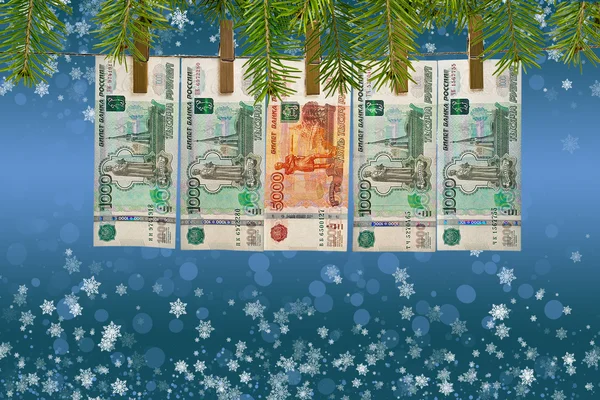 Pengar på jul bakgrund — Stockfoto