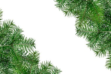 Beyaz arkaplanda izole edilmiş Noel yeşili çerçeve