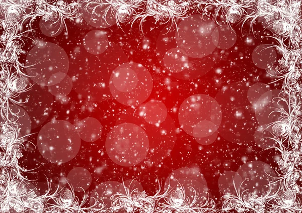 Красный рождественский фон с белым морозом — стоковое фото