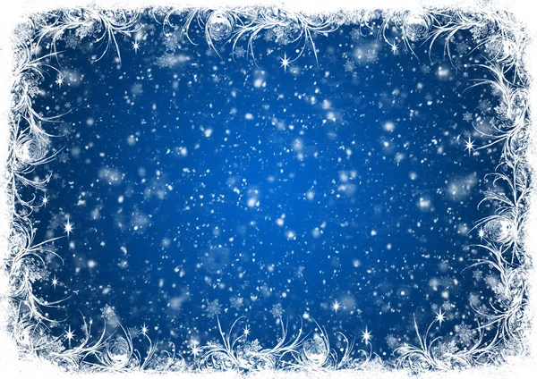 Fundo de Natal azul com geada branca — Fotografia de Stock
