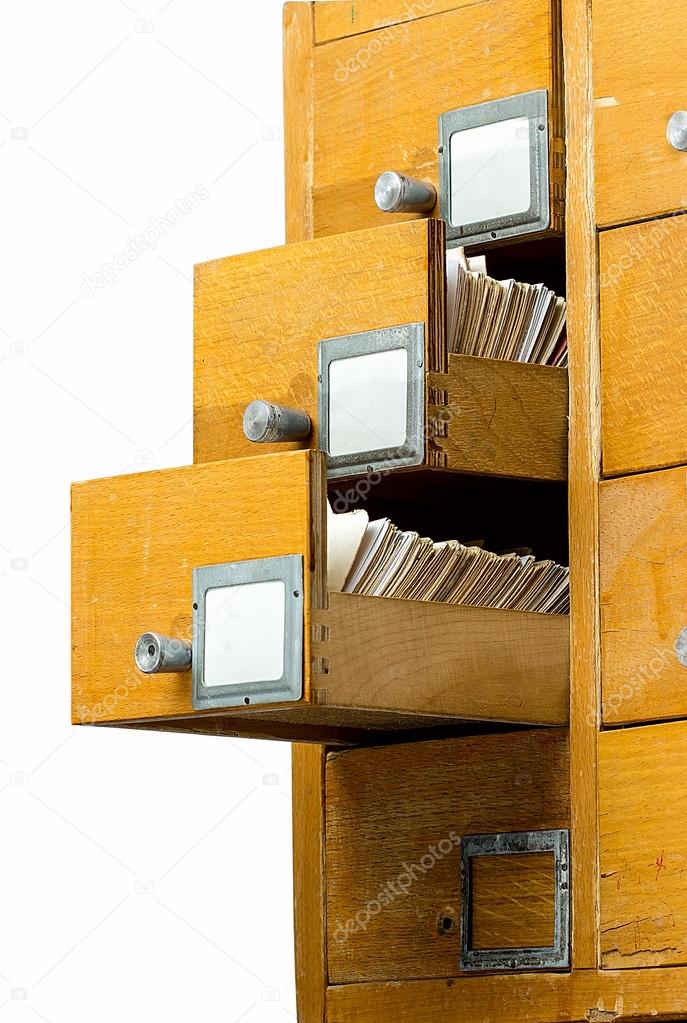 Old wooden card catalog on white background