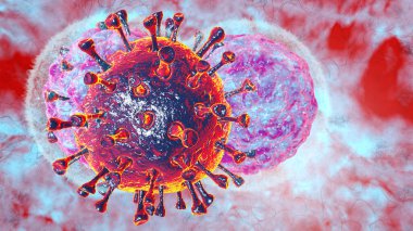  3D görüntüleme Doğal öldürücü vücut hücresi bağışıklık solunumu Corona virüs hücresi. Konsept covid-19 antiboji sitotoksik bağışıklık tepkisi.