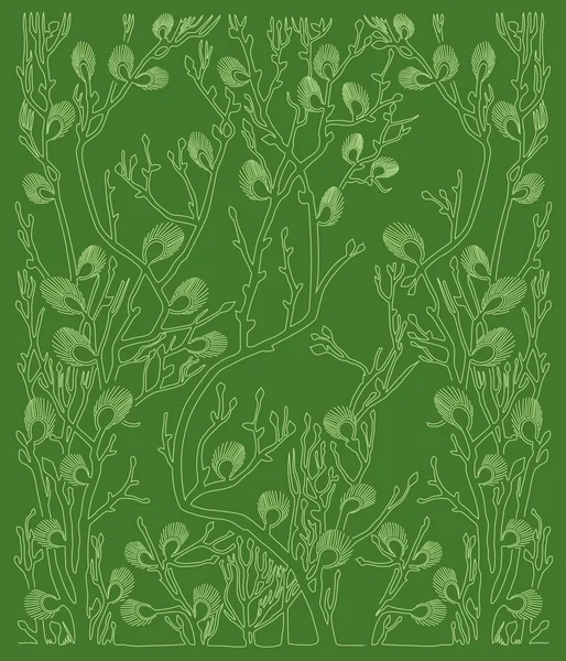 Темно-зеленый векторный фон с зелеными растениями - весна — стоковый вектор