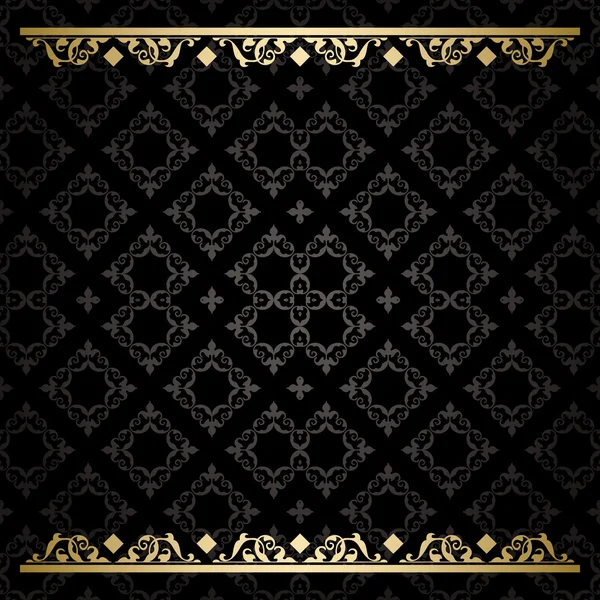 Black decorative background with gold tracery - vector pattern — Stock Vector