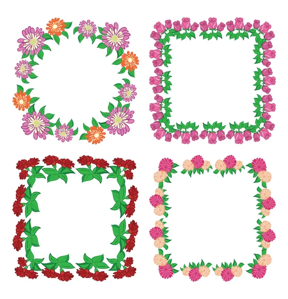 Marcos florales cuadrados - flores vectoriales — Vector de stock