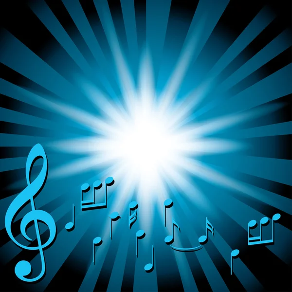 Blue music vector background with notes and flash — Stock Vector