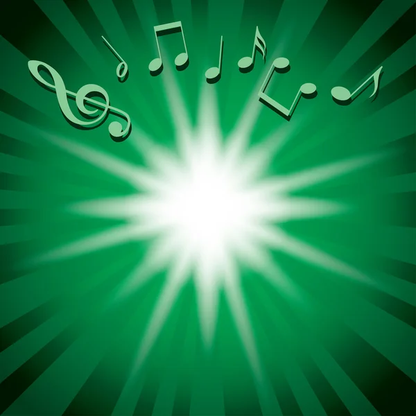 Green music background with notes and flash - vector — Stock Vector