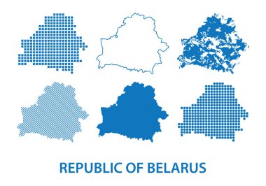 Belarus Cumhuriyeti haritası - farklı şekillerde siluet vektör kümesi