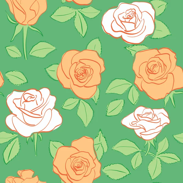 Zöld Zökkenőmentes Minta Virágzó Rózsákkal Levelekkel Vektor Virágos Háttér — Stock Vector