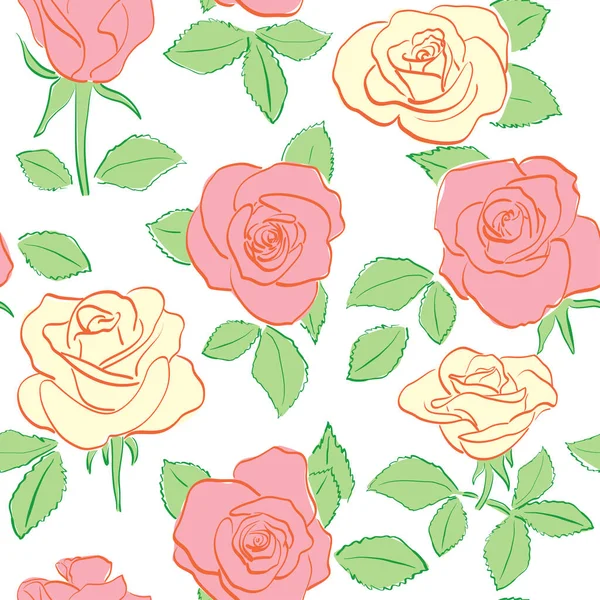 Nahtloses Muster Mit Rosen Weißer Vektor Floraler Hintergrund — Stockvektor