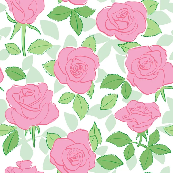 Weiße Nahtlose Muster Mit Blühenden Rosen Vektor Floralen Hintergrund — Stockvektor