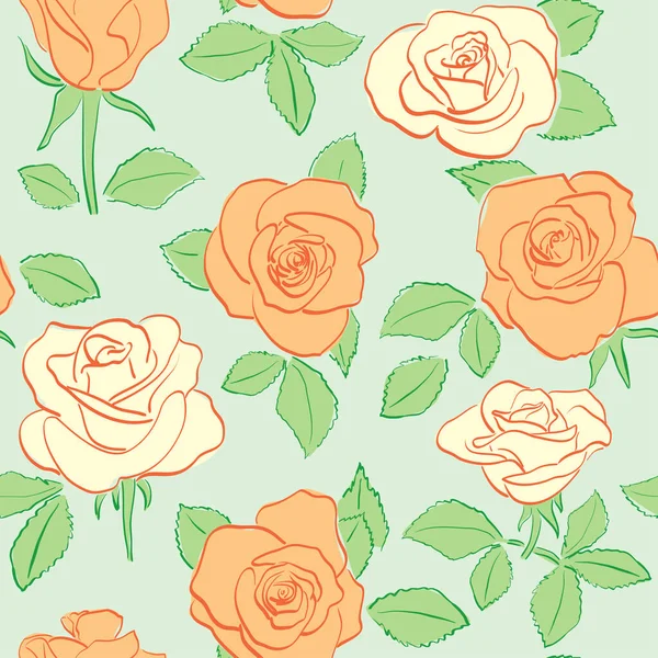 Hellgrüne Nahtlose Muster Mit Blühenden Rosen Vektor Floraler Hintergrund — Stockvektor