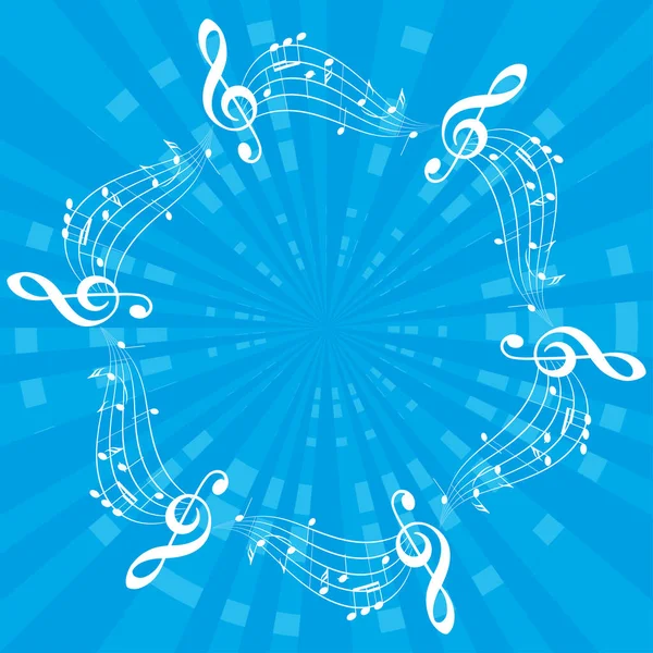 Bright Blue Music Background White Musical Notes Decorative Frame Center — Stock Vector