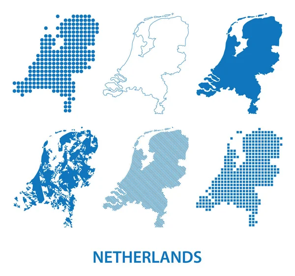 Karta Över Nederländerna Vektoruppsättning Silhuetter Olika Mönster — Stock vektor