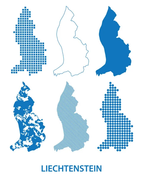 Mapa Principado Liechtenstein Conjunto Vetorial Silhuetas Diferentes Padrões — Vetor de Stock