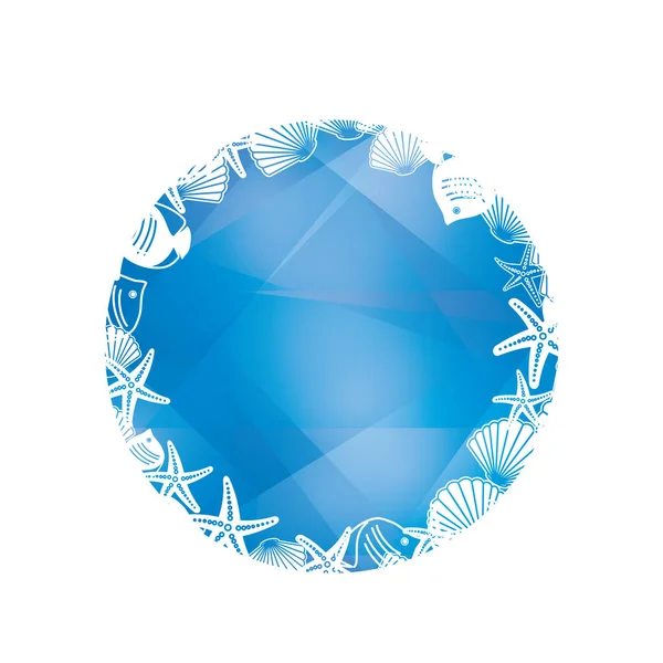 Bílý Rám Mořskou Faunou Modrém Pozadí Vektorové Dekorativní Hvězdice Mušle — Stockový vektor