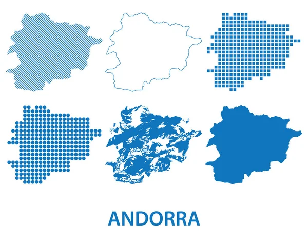 Mapa Principado Andorra Conjunto Vetorial Silhuetas Diferentes Padrões — Vetor de Stock