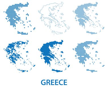 Yunanistan haritası - farklı desenlerde vektör kümesi