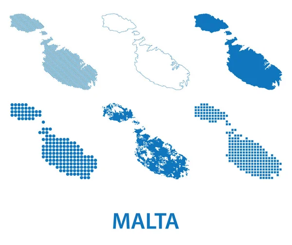 Mapa República Malta Conjunto Vetorial Silhuetas Diferentes Padrões — Vetor de Stock