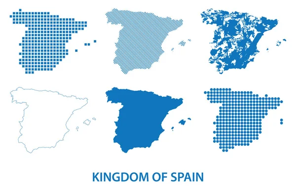 Mapa Reino Espanha Conjunto Vetorial Silhuetas Diferentes Padrões — Vetor de Stock