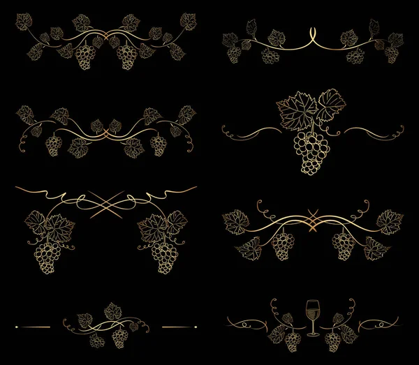 Delimitadores Dorados Con Uva Ramas Vectoriales Decorativas — Archivo Imágenes Vectoriales