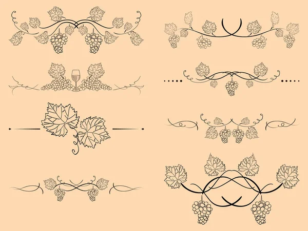 Separadores Florales Con Ramas Uva Delimitadores Vectoriales Decorativos — Vector de stock